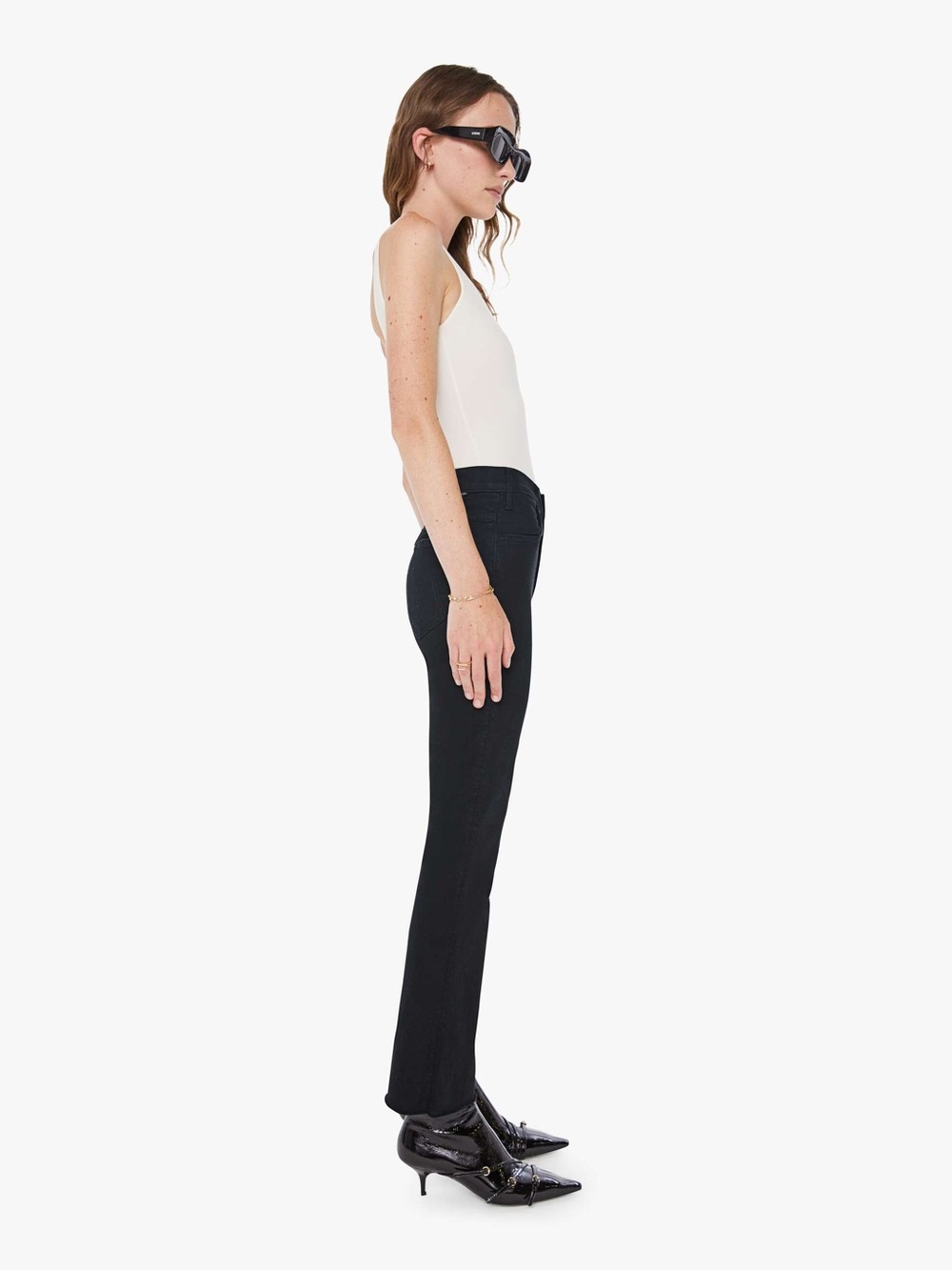 NWT MOTHER The Hustler Ankle Fray Black Jeans Size 28